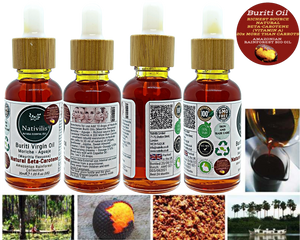 Nativilis Amazonian Buriti Oils (Mauritia flexuosa) Moriche – Aguaje – Richest source Beta-Carotene Vitamin A 20X More than Carrots – emollient rebuild moisturize re-hydrate skin cells - Copaiba