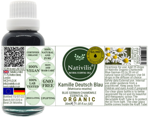 Nativilis Organic German Blue Chamomile Essential Oil (Matricaria recutita) - 100% Natural - 30ml - (GC/MS Tested)