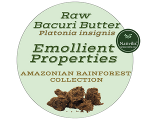 Nativilis Amazonian Raw Bacuri Butter (Platonia insignis) - Reduces the formation of redness emollient properties high absorption rate - anti-ageing stabilises collagen + elastin production – Copaiba