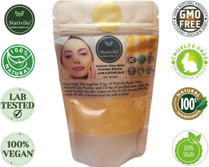 Nativilis Amazonian Yellow Clay Mild Powder Kaolin - Natural Facial Body Mask – Absorb Less Oil Perfect for Sensitive Dry Skin – Increased Collagen – Skin Remineralize - Copaiba benefits
