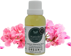 Nativilis Organic Geranium Essential Oil (Pelargonium graveolens) - 100% Natural - 30ml - (GC/MS Tested)