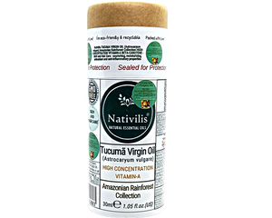 Nativilis TUCUMA VIRGIN OIL (Astrocaryum vulgare) Amazonian Rainforest Collection HIGH CONCENTRATION VITAMIN-A BETA-CAROTENE - SKIN and Hair Care - nourishing, moisturizing, antioxidant and anti-inflammatory properties - Copaiba