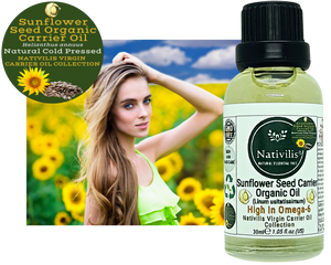 Nativilis Organic Sunflower Seed Carrier Oil (Helianthus annuus) Omega 6 Hair, Face & Skin - Natural Cold Pressed - Non-comedogenic - Promotes Moisture Retention in Skin and Hair Acne-Prone – Copaiba