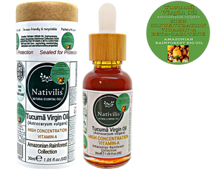 Nativilis TUCUMA VIRGIN OIL (Astrocaryum vulgare) Amazonian Rainforest Collection HIGH CONCENTRATION VITAMIN-A BETA-CAROTENE - SKIN and Hair Care - nourishing, moisturizing, antioxidant and anti-inflammatory properties - Copaiba