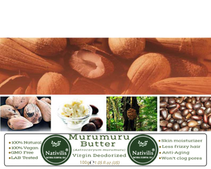 Nativilis Murumuru Butter Virgin Deodorized (Astrocaryum murumuru) Amazonian Rainforest Collection Skin Hair Care Moisturizer – Less frizzy hair - Noncomedogenic No pore blockages Copaiba properties