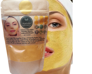 Nativilis Amazonian Yellow Clay Mild Powder Kaolin - Natural Facial Body Mask – Absorb Less Oil Perfect for Sensitive Dry Skin – Increased Collagen – Skin Remineralize - Copaiba benefits