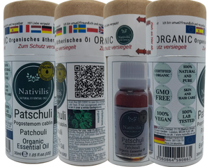 Nativilis Organic Patchouli Essential Oil (Pogostemon cablin) - 100% Natural - 30ml - (GC/MS Tested)