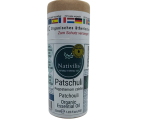 Nativilis Organic Patchouli Essential Oil (Pogostemon cablin) - 100% Natural - 30ml - (GC/MS Tested)