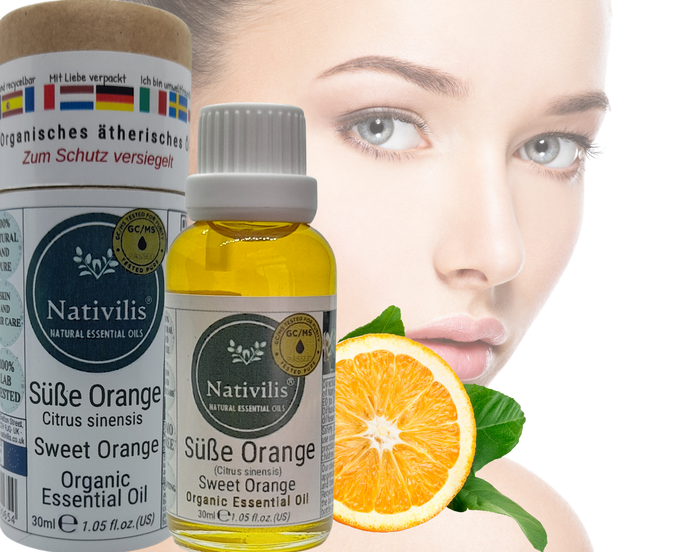 Nativilis Organic Sweet Orange Essential Oil (Citrus sinensis) - 100% Natural - 30ml - (GC/MS Tested)