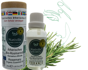 Nativilis Organic Rosemary Essential Oil (Rosmarinus officinalis) - 100% Natural - 30ml (GC/MS Tested)