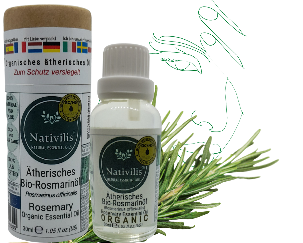Nativilis Organic Rosemary Essential Oil (Rosmarinus officinalis) - 100% Natural - 30ml (GC/MS Tested)