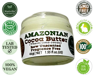 Nativilis Amazonian Cocoa Butter Raw Unscented Fragrance Free (Theobroma cacao) Skin Natural Moisturizer Replenishing skin's moisture protecting your skin improving elasticity – Copaiba properties