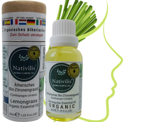 Nativilis Organic Lemongrass Essential Oil (Cymbopogon citratus) - 100% Natural - 30ml - (GC/MS Tested)