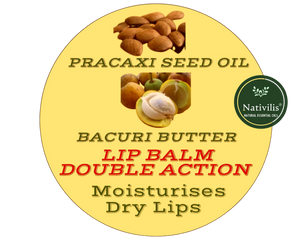 Nativilis AMAZONIAN LIP BALM DOUBLE ACTION FORMULA WITH PRACAXI SEED OIL (Pentaclethra macroloba) + BACURI BUTTER (Platonia insignis) Moisturises Dry Lips and Heals Chapped Lips - Toned Lips - Copaiba