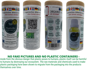 Nativilis Organic Lemongrass Essential Oil (Cymbopogon citratus) - 100% Natural - 30ml - (GC/MS Tested)