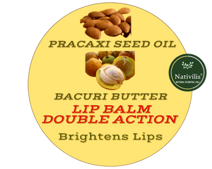 Nativilis AMAZONIAN LIP BALM DOUBLE ACTION FORMULA WITH PRACAXI SEED OIL (Pentaclethra macroloba) + BACURI BUTTER (Platonia insignis) Moisturises Dry Lips and Heals Chapped Lips - Toned Lips - Copaiba