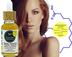 Nativilis BEHENIC ACID enriched from 04 Amazonian Rainforest Bio Oil - PATAUA PRACAXI MURUMURU CUPUACU- boosts hydration levels, reducing frizz and curl volume, leaving hair shiny - Copaiba