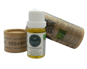 Nativilis Organic Lemongrass Essential Oil (Cymbopogon citratus) - 100% Natural - 10ml - (GC/MS Tested)