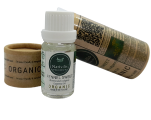 Nativilis Organic Fennel Sweet Essential Oil (Foeniculum vulgare) - 100% Natural - 10ml - (GC/MS Tested)