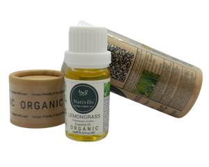 Nativilis Organic Lemongrass Essential Oil (Cymbopogon citratus) - 100% Natural - 10ml - (GC/MS Tested)