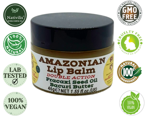 Nativilis AMAZONIAN LIP BALM DOUBLE ACTION FORMULA WITH PRACAXI SEED OIL (Pentaclethra macroloba) + BACURI BUTTER (Platonia insignis) Moisturises Dry Lips and Heals Chapped Lips - Toned Lips - Copaiba