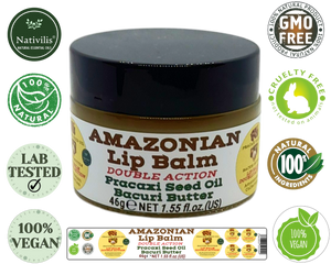 Nativilis AMAZONIAN LIP BALM DOUBLE ACTION FORMULA WITH PRACAXI SEED OIL (Pentaclethra macroloba) + BACURI BUTTER (Platonia insignis) Moisturises Dry Lips and Heals Chapped Lips - Toned Lips - Copaiba