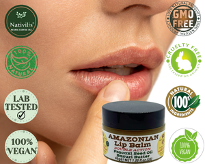 Nativilis AMAZONIAN LIP BALM DOUBLE ACTION FORMULA WITH PRACAXI SEED OIL (Pentaclethra macroloba) + BACURI BUTTER (Platonia insignis) Moisturises Dry Lips and Heals Chapped Lips - Toned Lips - Copaiba