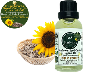 Nativilis Organic Sunflower Seed Carrier Oil (Helianthus annuus) Omega 6 Hair, Face & Skin - Natural Cold Pressed - Non-comedogenic - Promotes Moisture Retention in Skin and Hair Acne-Prone – Copaiba