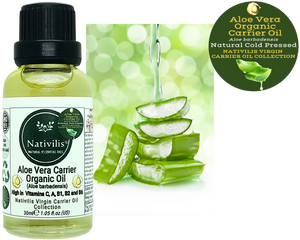 Nativilis Organic Aloe Vera Carrier Oil (Aloe barbadensis) True Aloe - Hair, Face & Skin Natural Cold Pressed – For Aromatherapy Massage – Soothes Moisturizes Skin – Hair Improving Growth - Copaiba