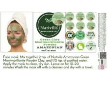 Load image into Gallery viewer, Nativilis Amazonian Green Montmorillonite Powder Clay - Natural Facial Hair Body Mask – oily and acne-prone skin restoring balance skin PH levels – Best known most used - Copaiba benefits
