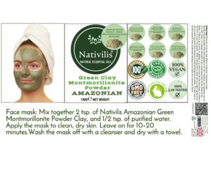 Nativilis Amazonian Green Montmorillonite Powder Clay - Natural Facial Hair Body Mask – oily and acne-prone skin restoring balance skin PH levels – Best known most used - Copaiba benefits