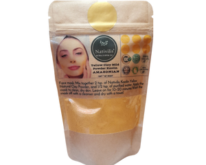 Nativilis Amazonian Yellow Clay Mild Powder Kaolin - Natural Facial Body Mask – Absorb Less Oil Perfect for Sensitive Dry Skin – Increased Collagen – Skin Remineralize - Copaiba benefits