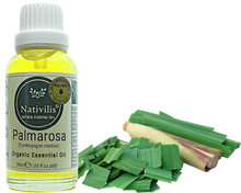 Load image into Gallery viewer, Nativilis Organic Palmarosa Essential Oil (Cymbopogon martinii)- 100% Natural - 30ml - (GC/MS Tested)
