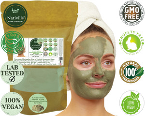 Nativilis Amazonian Green Montmorillonite Powder Clay - Natural Facial Hair Body Mask – oily and acne-prone skin restoring balance skin PH levels – Best known most used - Copaiba benefits