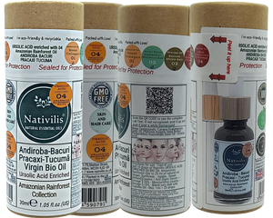 Nativilis URSOLIC ACID enriched with 04 Amazonian Rainforest Bio Oil - ANDIROBA BACURI PRACAXI TUCUMA - Relief skin injuries aesthetic processes peelings laser hair removals Soothing effect Copaiba