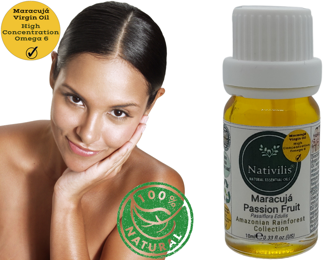 Nativilis Virgin Maracuja Passion Fruit  Oil - (Passiflora Edulis) -  Amazonian Rainforest Collection High Concentration Omega 6 - Sebum Regulating Properties Soothing on Skin Scalp - Copaiba Benefits