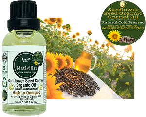 Nativilis Organic Sunflower Seed Carrier Oil (Helianthus annuus) Omega 6 Hair, Face & Skin - Natural Cold Pressed - Non-comedogenic - Promotes Moisture Retention in Skin and Hair Acne-Prone – Copaiba