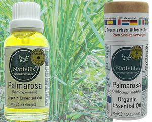 Nativilis Organic Palmarosa Essential Oil (Cymbopogon martinii)- 100% Natural - 30ml - (GC/MS Tested)