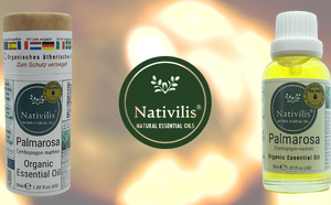 Nativilis Organic Palmarosa Essential Oil (Cymbopogon martinii)- 100% Natural - 30ml - (GC/MS Tested)