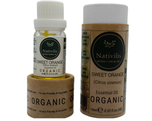 Nativilis Organic Sweet Orange Essential Oil (Citrus sinensis) - 100% Natural - 10ml - (GC/MS Tested)