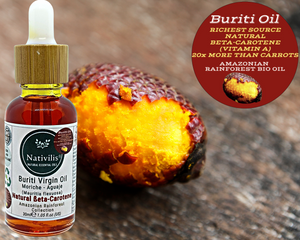 Nativilis Amazonian Buriti Oils (Mauritia flexuosa) Moriche – Aguaje – Richest source Beta-Carotene Vitamin A 20X More than Carrots – emollient rebuild moisturize re-hydrate skin cells - Copaiba