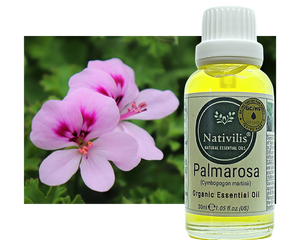 Nativilis Organic Palmarosa Essential Oil (Cymbopogon martinii)- 100% Natural - 30ml - (GC/MS Tested)