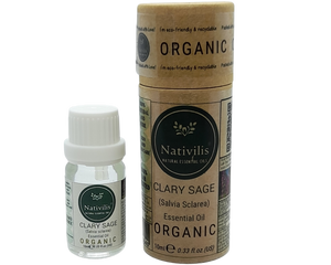Nativilis Organic Clary Sage Essential Oil (Salvia sclarea) - 100% Natural - 10ml - (GC/MS Tested)