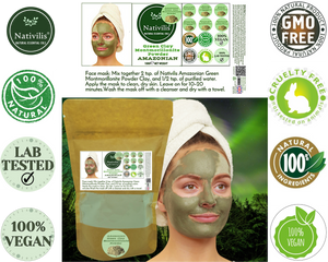 Nativilis Amazonian Green Montmorillonite Powder Clay - Natural Facial Hair Body Mask – oily and acne-prone skin restoring balance skin PH levels – Best known most used - Copaiba benefits