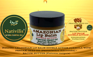 Nativilis AMAZONIAN LIP BALM DOUBLE ACTION FORMULA WITH PRACAXI SEED OIL (Pentaclethra macroloba) + BACURI BUTTER (Platonia insignis) Moisturises Dry Lips and Heals Chapped Lips - Toned Lips - Copaiba