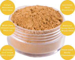 Nativilis Amazonian Yellow Clay Mild Powder Kaolin - Natural Facial Body Mask – Absorb Less Oil Perfect for Sensitive Dry Skin – Increased Collagen – Skin Remineralize - Copaiba benefits