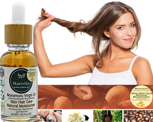 Nativilis Murumuru Virgin Oil (Astrocaryum murumuru) Amazonian Rainforest Collection - Skin Hair Care Natural Moisturizer – Less frizzy hair - Won’t clog your pores – Copaiba properties