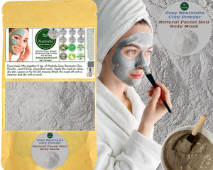 Nativilis Gray (Grey) Bentonite Clay Powder - Natural Facial Hair Body Mask Fine Soft Texture Removing Toxins from the Body Detoxifying Skin Hydrates the Hair and Scalp Copaiba