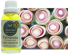 Load image into Gallery viewer, Nativilis Organic Palmarosa Essential Oil (Cymbopogon martinii)- 100% Natural - 30ml - (GC/MS Tested)
