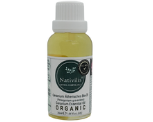 Load image into Gallery viewer, Nativilis Organic Geranium Essential Oil (Pelargonium graveolens) - 100% Natural - 30ml - (GC/MS Tested)
